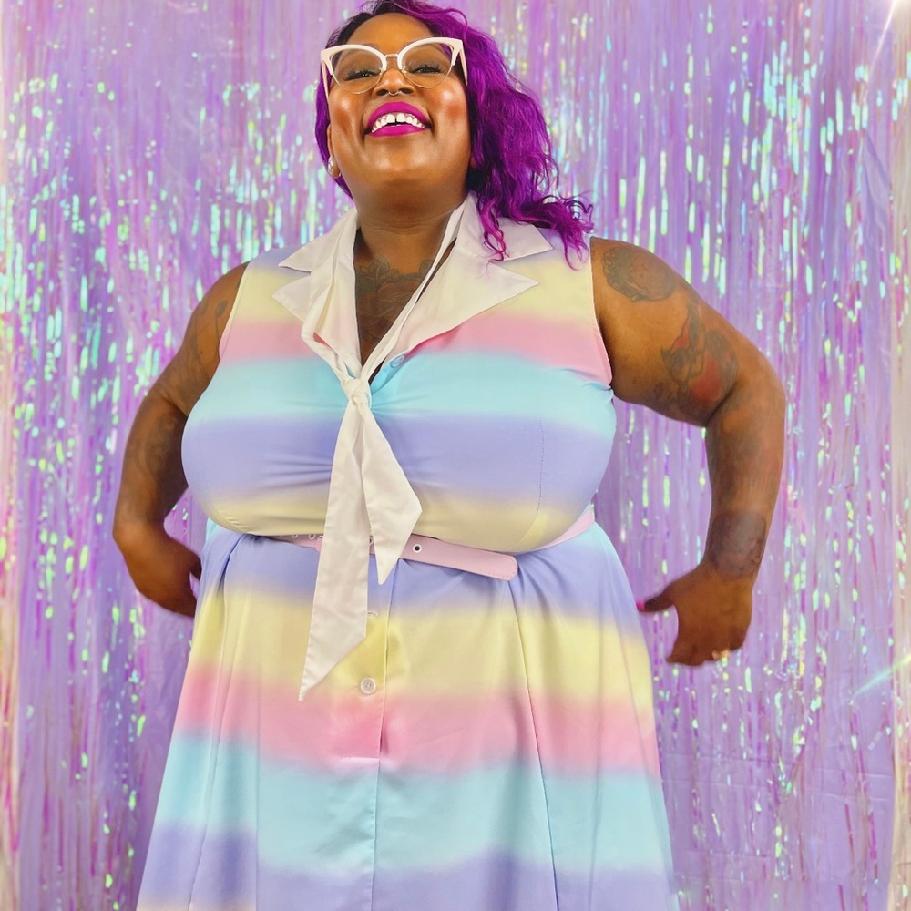 Cute ombré candy colored shirt dress